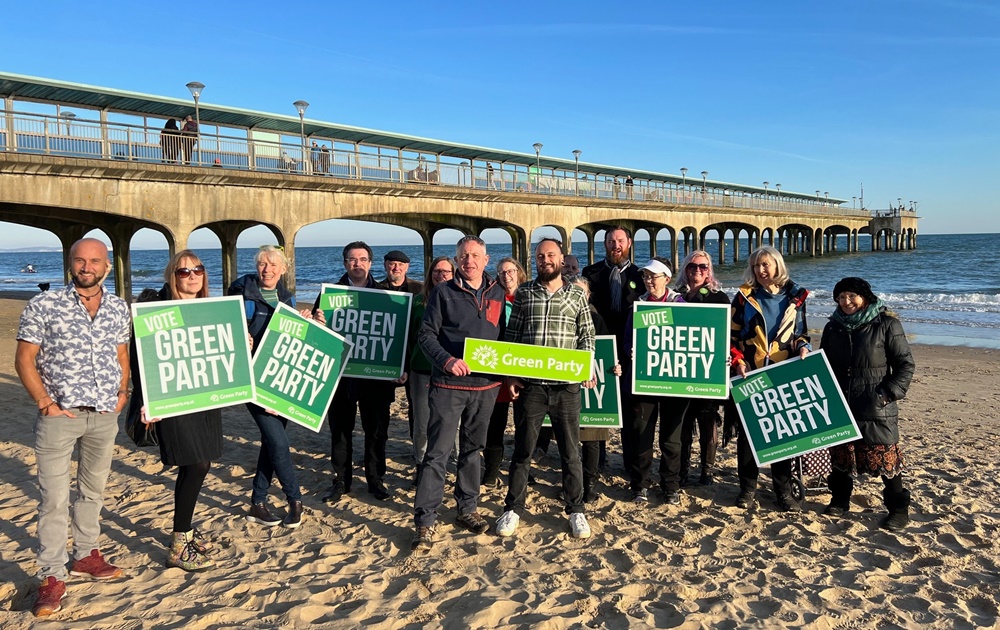 Green Party BCP Council election campaign launch 2023 - on Boscombe Beach