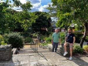 Cllrs Simon Bull and Chris Rigby at the newly undivided Winton Library Gardens